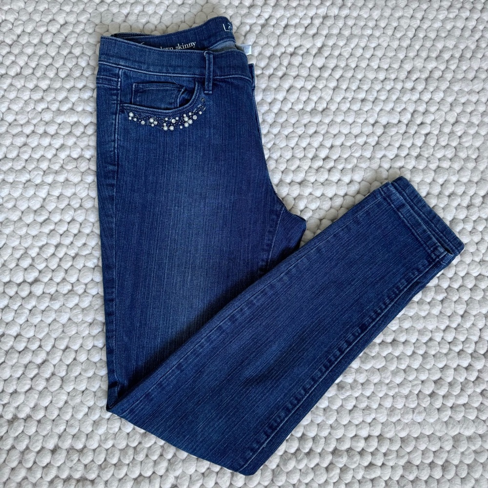 Ann Taylor LOFT Modern Skinny Women Size 8‎ Beaded Blue Jeans